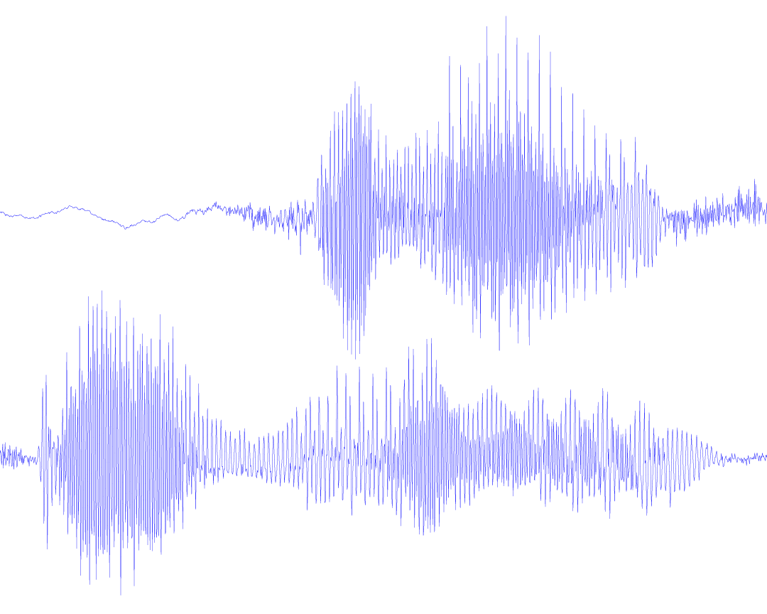 Sound waveform, sliced, scaled, and arranged.