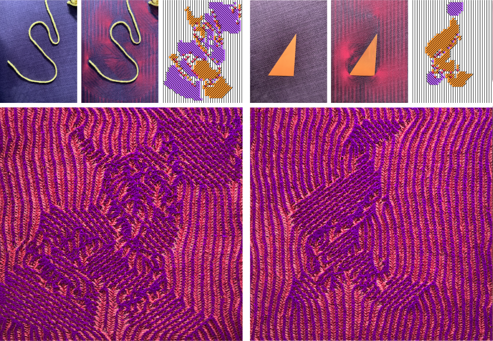 Knitting patterns arising from grain space manipulation.